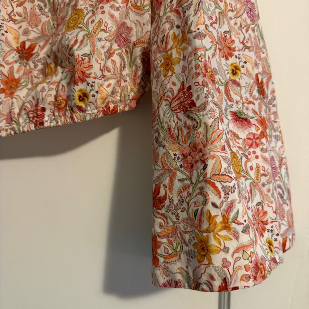 J.Crew Liberty Fabric Floral Crop Top Bell Sleeves Size Medium - Picture 5 of 9